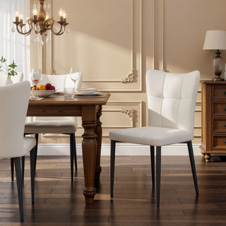 Sunvega Set of 2 High-Back Dining Chairs with Wrought Iron Frame and Leather Seat