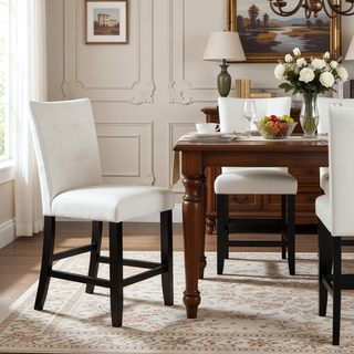 Sunvega White Synthetic Leather and Black Finish Counter Height Chair Set of 2