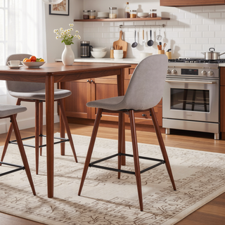 Sunvega Mid-Century Modern Counter Stool with Upholstered Seat and Walnut Legs