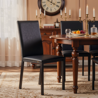 Sunvega Black Faux Marble Top Dining Table with Metal Frame for 4 Seats