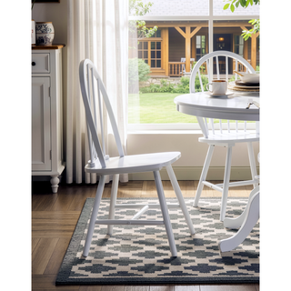 Sunvega White Finish Wooden Windsor Back Side Chairs Set of 2 for Casual Dining