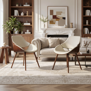 Sunvega Mid Century Modern Bentwood Dining Chair with Wood Back and Linen Look Fabric