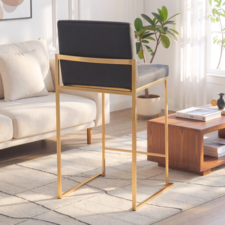 Sunvega Gold Steel and Black Faux Leather High Back Counter Stool Set of 2