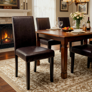 Sunvega Urban Style Leatherette Padded Parson Chair with Solid Wood Legs, Set of 2