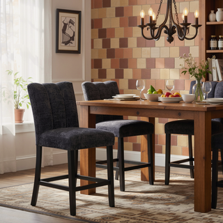 Sunvega Dark Gray Velvet Fabric Transitional Style Bar Stools Set Of Two