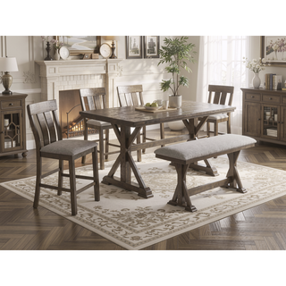 Sunvega Rustic Brown Upholstered Counter Height Dining Chairs with Slat-back Design