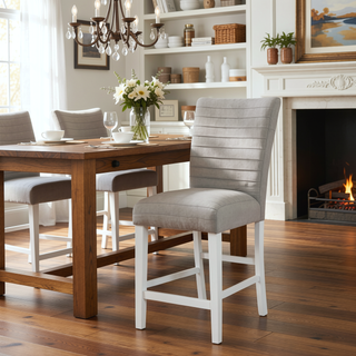 Sunvega Gray Velvet & White High Gloss Finish Side Chair with Wood Legs Set of 2