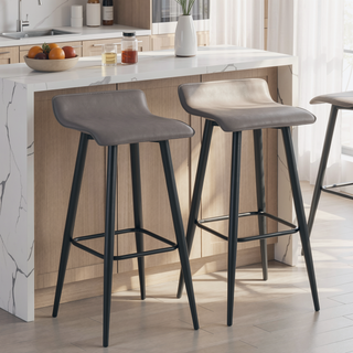 Sunvega Ale Fixed Height Bar Stool with Upholstered Faux Leather Seat and Black Metal Base Set of 2