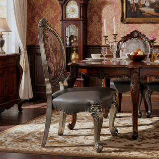Sunvega Upholstered Floral Faux Leather Side Chairs with Nailhead Trim and Cabriole Legs