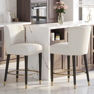 Sunvega Modern Bar Stool with Tufted Backrest and Gold Footrest for Home Bar