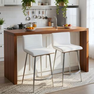 Sunvega Mason Swivel Counter Stool with Tufted Faux Leather Seat and Walnut Wood Back