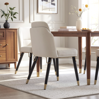 Sunvega Modern Faux Leather Upholstered Dining Chair with Gold Metal Ferrules