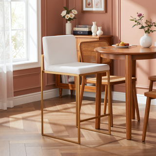 Sunvega Contemporary Gold Steel and White Velvet High Back Counter Stool Set of 2