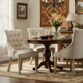 Sunvega Button Tufted Solid Wood Wingback Chairs with Gold Nail Heads Set of 2