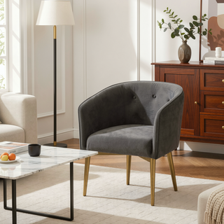 Sunvega Modern Glam Dining Arm Chair with Velvet Upholstery and Button Tufted Back