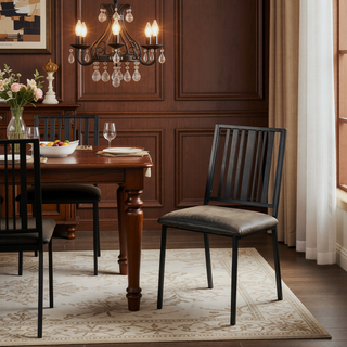 Sunvega Set of 2 Black Synthetic Leather Upholstered Metal Frame Side Chairs