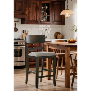 Sunvega 2pc Transitional Upholstered Counter Height Dining Chair Bar Stools with Chalk Gray Finish
