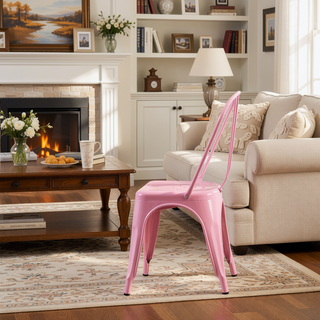 Sunvega High Gloss Pink Metal Dining Chairs Set of 4 with 18 Inch Seat Height