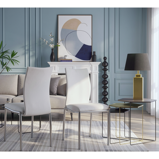 Sunvega Modern Contemporary White Faux Leatherette Dining Chairs with Chrome Legs, Set of 4