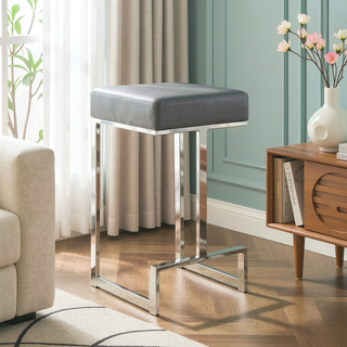 Sunvega Grey and Chrome Upholstered Counter Height Stool with Plush Padding