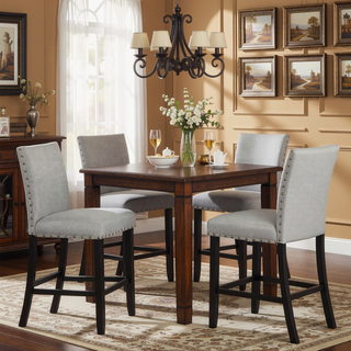 Sunvega Modern Set of 2 Grey Fabric Dining Chairs with Plush Cushion and Nailhead Trim
