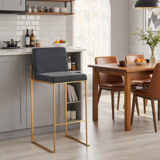 Sunvega Gold Steel and Charcoal Fabric High Back Barstool with Padded Seat
