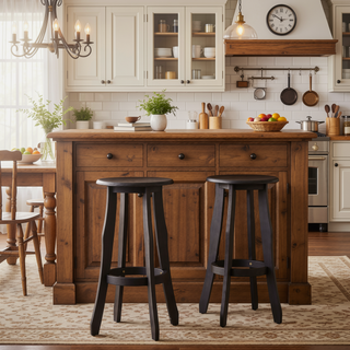 Sunvega Rustic Acacia Wood Barstool with Foot Rest for Outdoor Seating