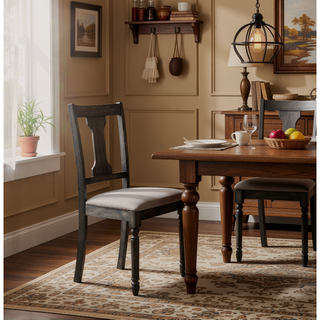 Sunvega Weathered Grey Open Back Side Chairs with Tan Linen Upholstered Seat Cushion