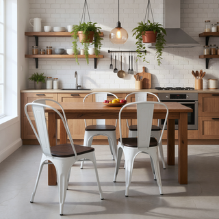 Sunvega Industrial Farmhouse Stackable Bamboo Dining Chair Set of 2