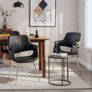 Sunvega Glam Art Deco Chair with Chrome Metal Legs and Black Faux Leather
