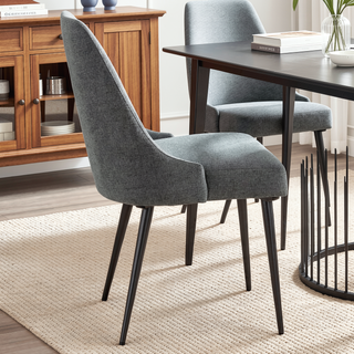 Sunvega Grey Textured Fabric Wingback Side Chair with Gunmetal Legs Set of 2