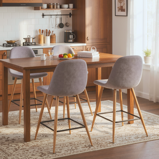 Sunvega Mid-Century Modern Counter Stool with Upholstered Seat and Natural Metal Legs