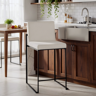 Sunvega Contemporary High Back Counter Stool Set with Velvet Upholstery and Padded Seat