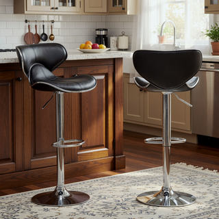 Sunvega Adjustable Swivel Barstool Set with Chrome Base and Faux Leather Seat