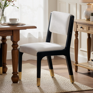 Sunvega Modern Farmhouse PU Dining Chairs with Thick Padded Seat and Solid Wood Legs