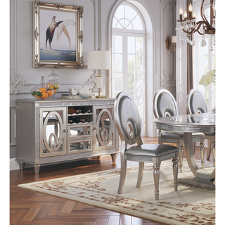 Sunvega Silver Leatherette Upholstered Dining Chairs with Mirror Tile Accents Set of 2
