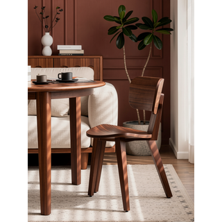 Sunvega Walnut Finish Side Chair with Sleek Minimalist Design and Curved Wooden Legs