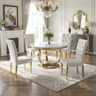 Sunvega Modern Velvet Upholstered Dining Chair Set with Tufted Back and Gold Legs