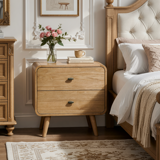 Sunvega Light Ash Two-Drawer Nightstand with Felt Lining and USB Charging Ports