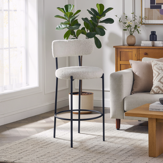 Sunvega Concord Grey Boucle Upholstered Bar Chair with Foam Cushioning and Ring Footrest