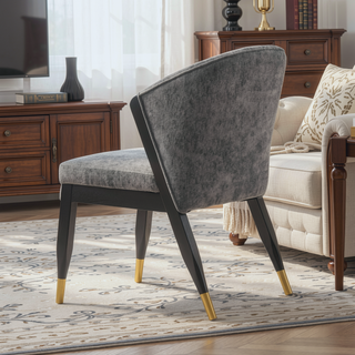 Sunvega Modern Elm Wood and Chenille Upholstered Dining Chair with Gold Tips