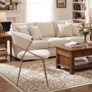 Sunvega Glam Gold Steel Frame and Cream Velvet Upholstery Dining Chair Set of 2
