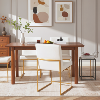 Sunvega Gold and White Velvet Upholstered High Back Dining Chair Set of 2