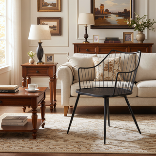 Sunvega Black Metal and Wood Farmhouse Chair with Spindle Back for Dining