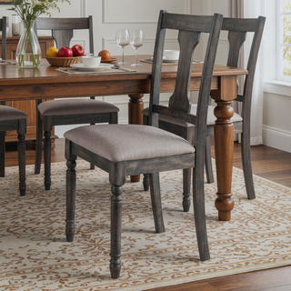 Sunvega Weathered Grey Open Back Side Chairs with Tan Linen Upholstered Seat Cushion