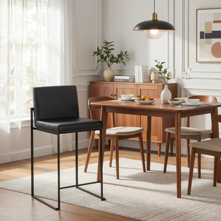 Sunvega Modern Faux Leather Upholstered High Back Counter Stool with Padded Seat and Backrest