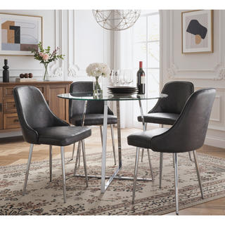 Sunvega Marcel Contemporary Dining Chairs with Chrome Frame and Grey Faux Leather