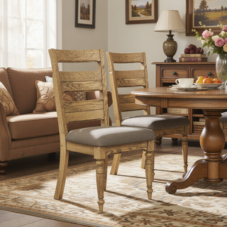 Sunvega Rustic Caramel Finish Ladder Back Side Chair with Padded Taupe Seat