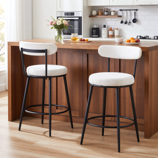 Sunvega Ergonomic High Back Bar Chairs with White Fabric Cushions and 35.5 Inch Total Height