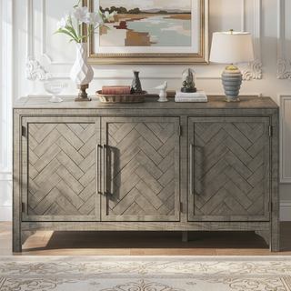 Sunvega MDF and Pine Veneer Sideboard Cabinet with Adjustable Shelves for Living Rooms